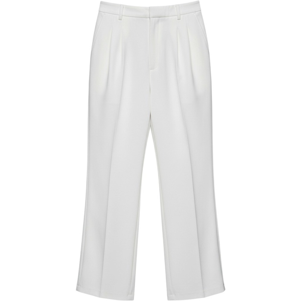SHEIN Womens White Pleated High Waisted Wide Leg Trousers Size L 8/10